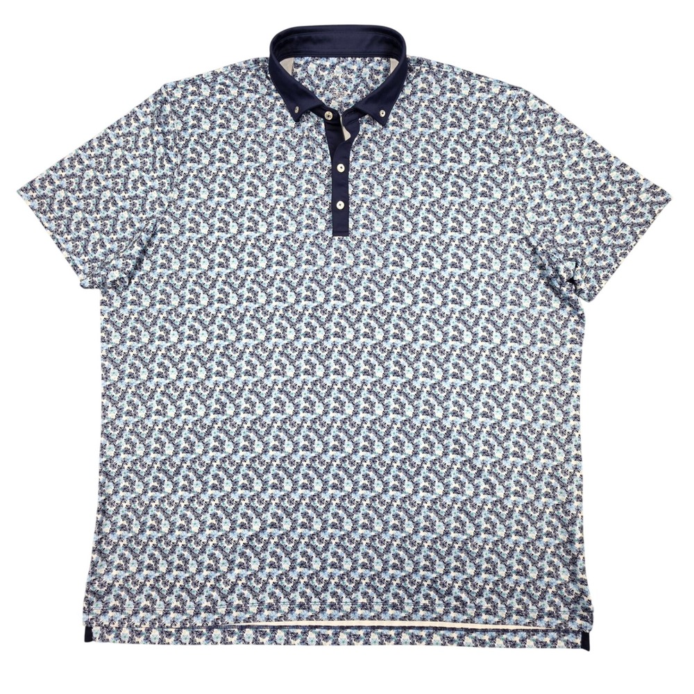 Johnnie-O Taz Floral Performance Polo Shirt Mens XXL Malibu Blue JMPO6460